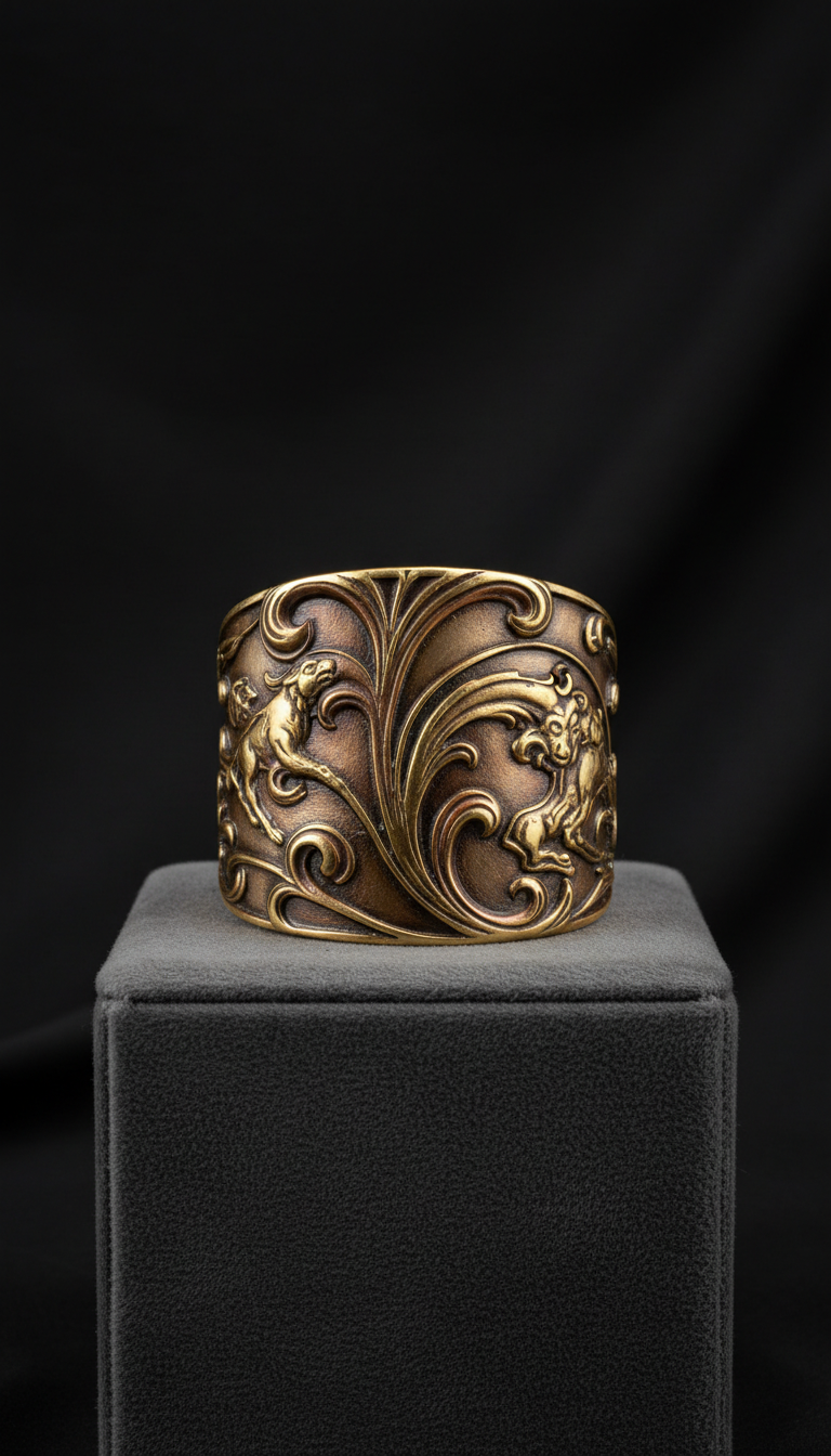 Bracelete escultural em latão dourado
