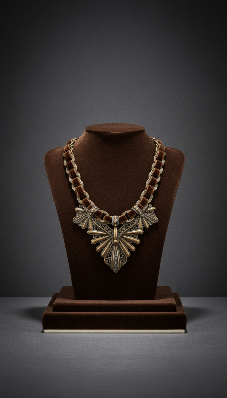 Colar statement bronze aveludado