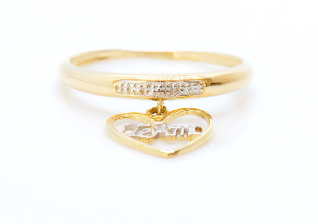 Anillo de oro macizo de 18K con perfil de corazón "Te Amo"