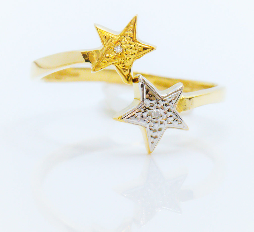 Anillo de Oro Sólido 18K Estrellas Fugaces