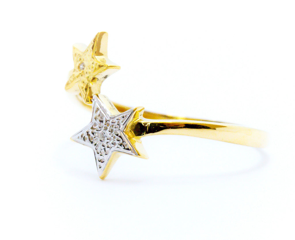 Anillo de Oro Sólido 18K Estrellas Fugaces
