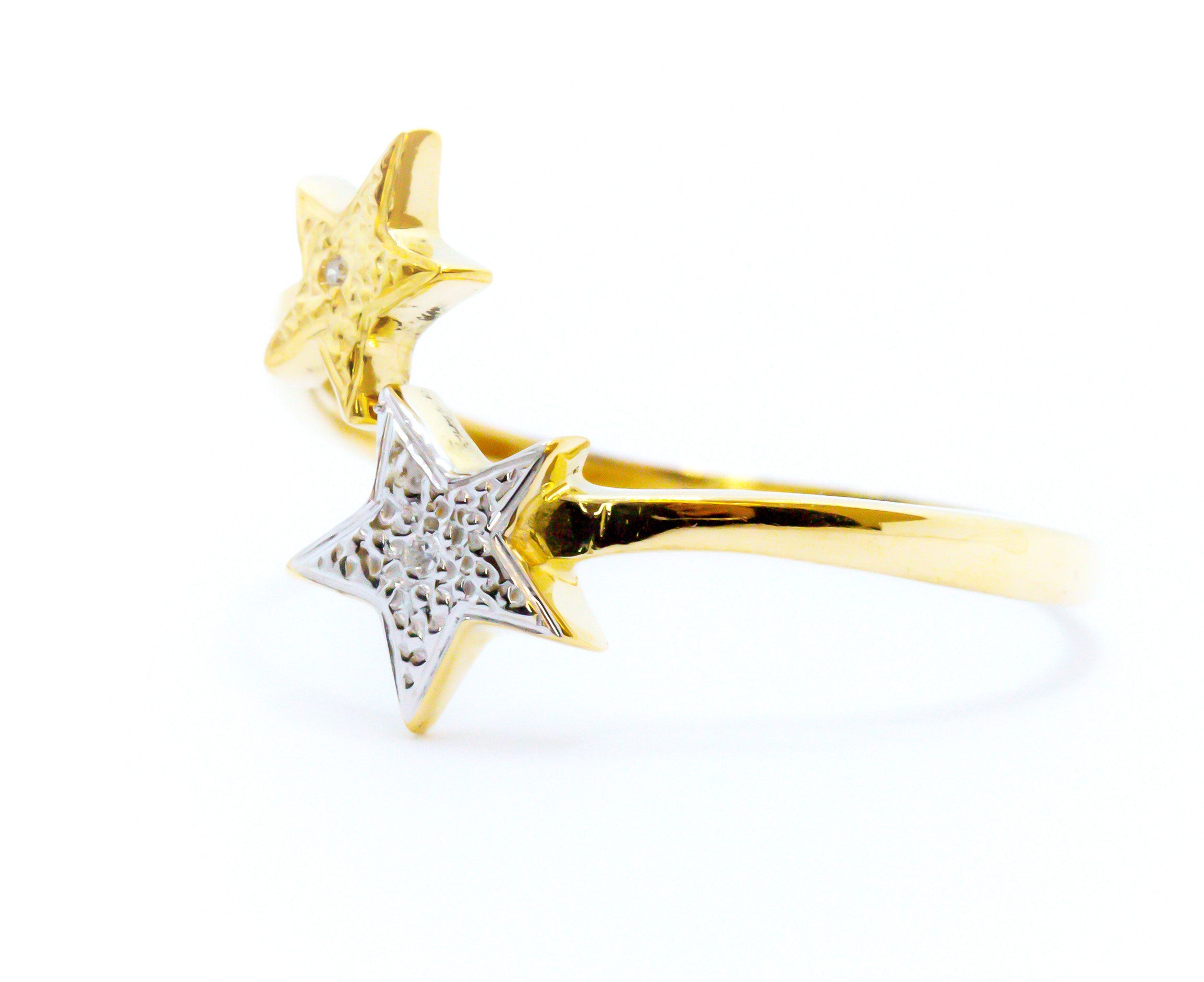 Anillo de Oro Sólido 18K Estrellas Fugaces