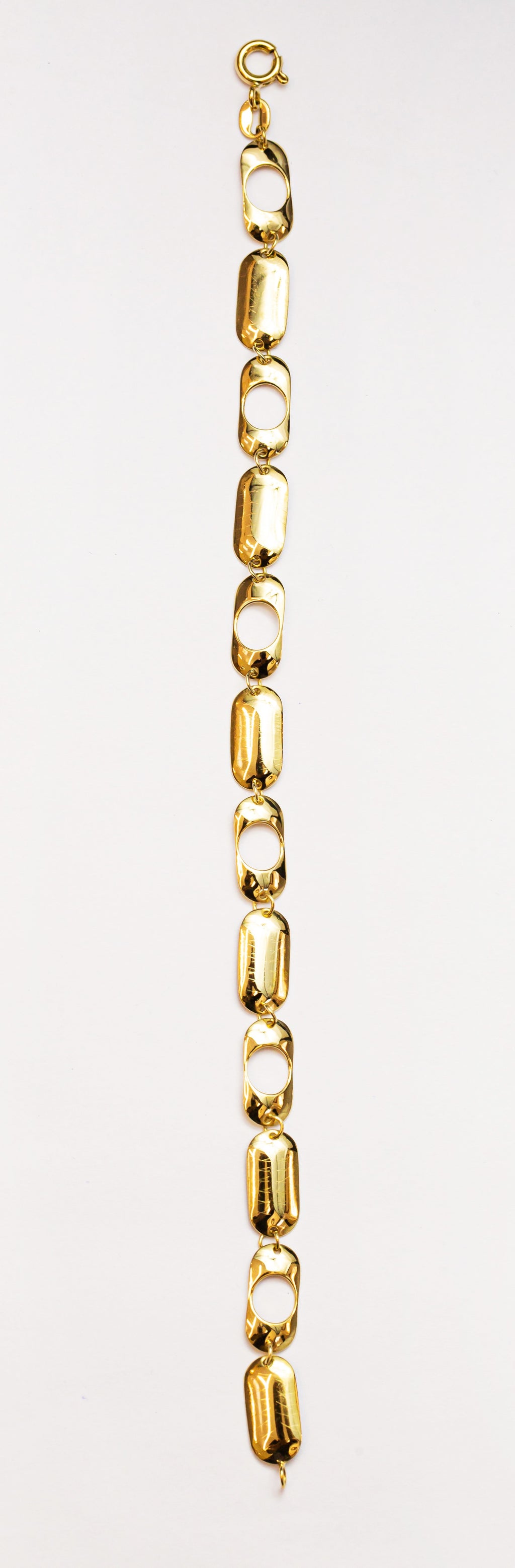 Pulsera de oro macizo de 18 quilates con eslabones de píldora