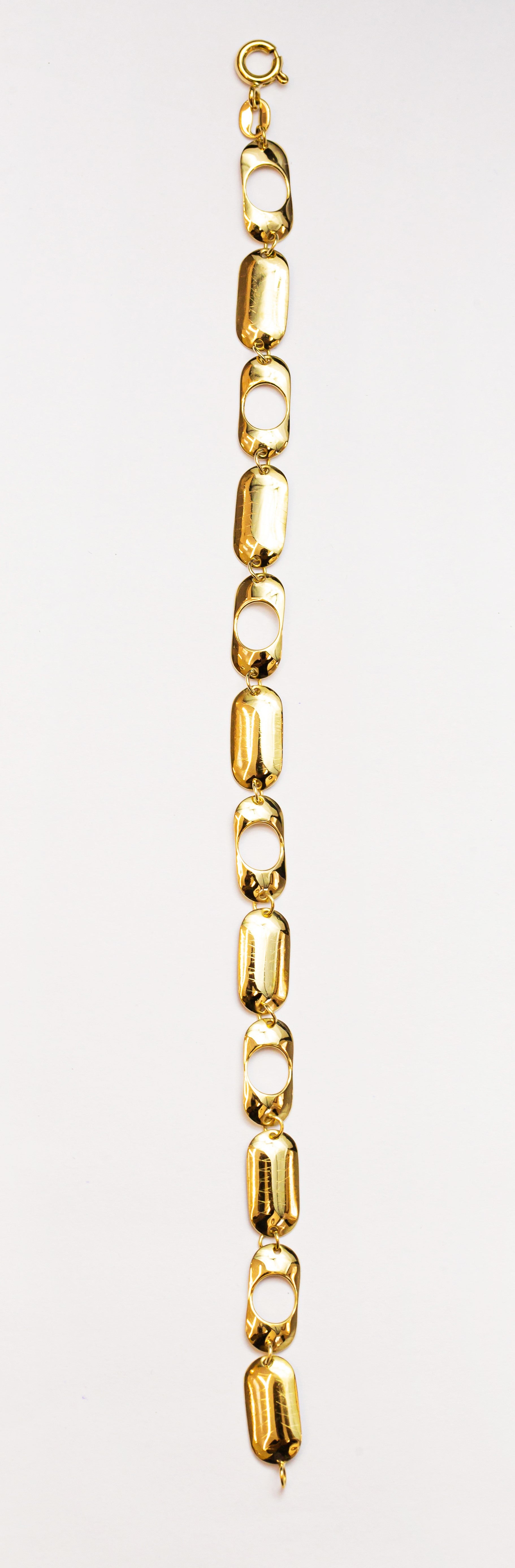 Pulsera de oro macizo de 18 quilates con eslabones de píldora