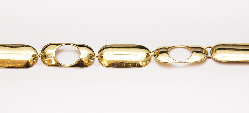 Pulsera de oro macizo de 18 quilates con eslabones de píldora