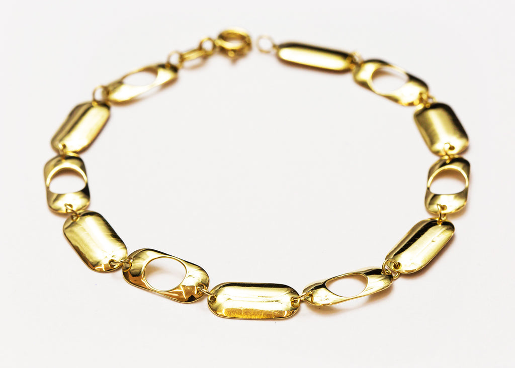 Pulsera de oro macizo de 18 quilates con eslabones de píldora