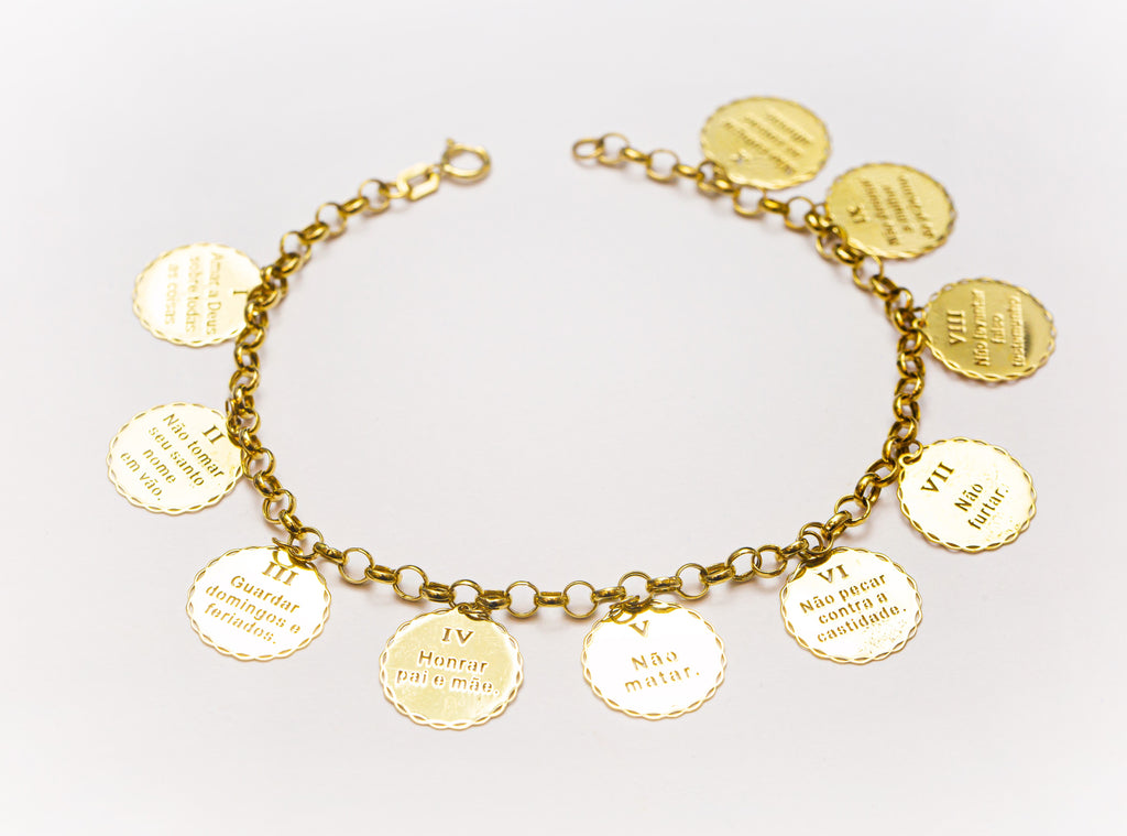 Pulseira em Ouro Sólido 18K Os Dez Mandamentos