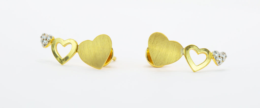 Pendientes de Oro Sólido de 18K Tres Corazón