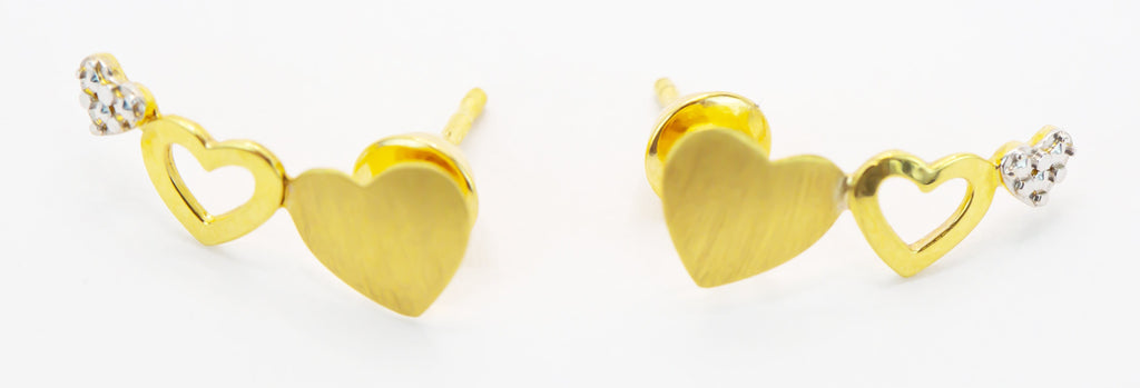 Pendientes de Oro Sólido de 18K Tres Corazón