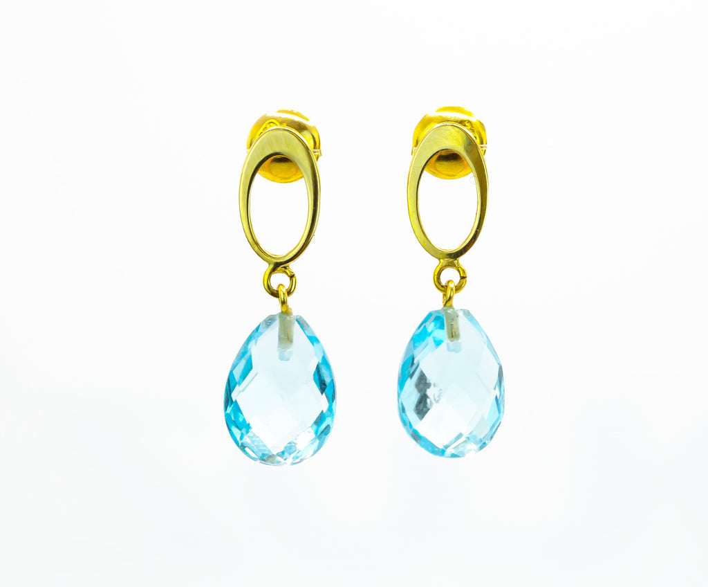 Pendiente de oro macizo de 18 quilates con gota azul