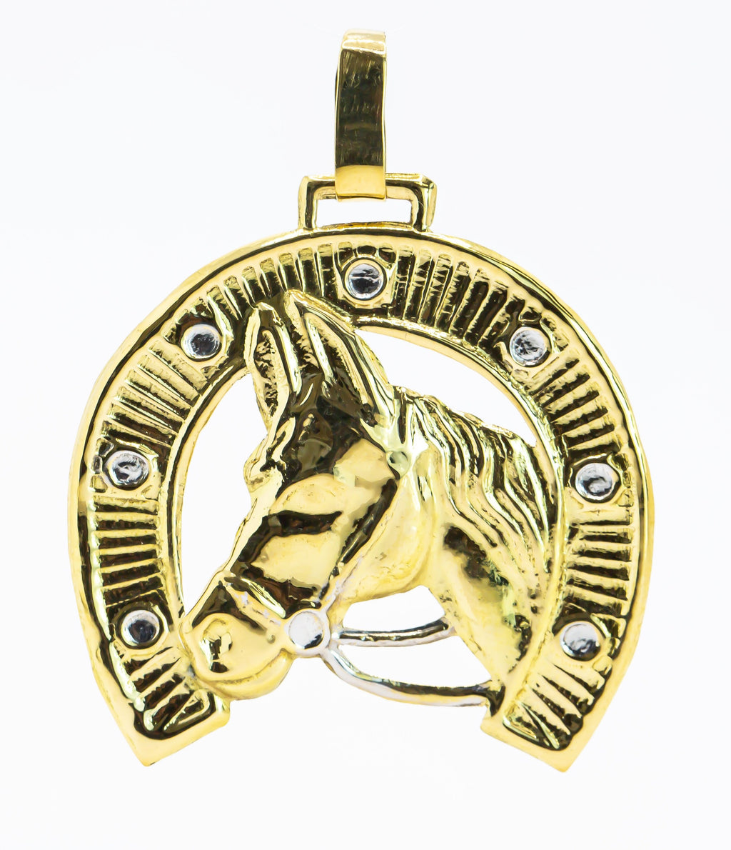 Colgante de oro macizo de 18 quilates, caballo con herradura