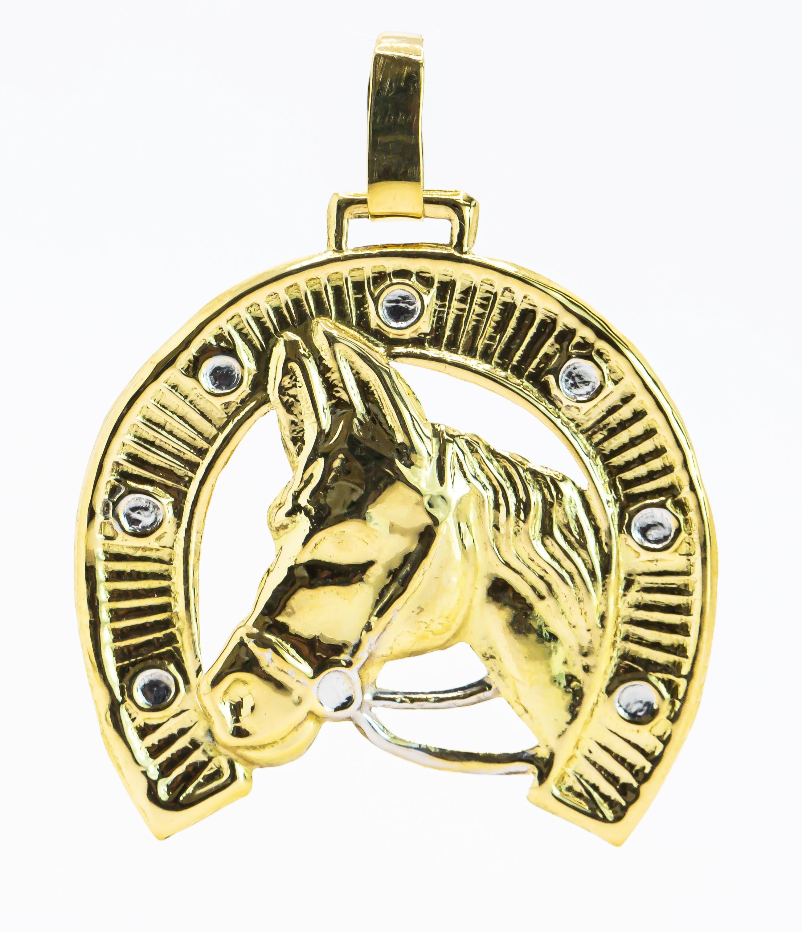Colgante de oro macizo de 18 quilates, caballo con herradura