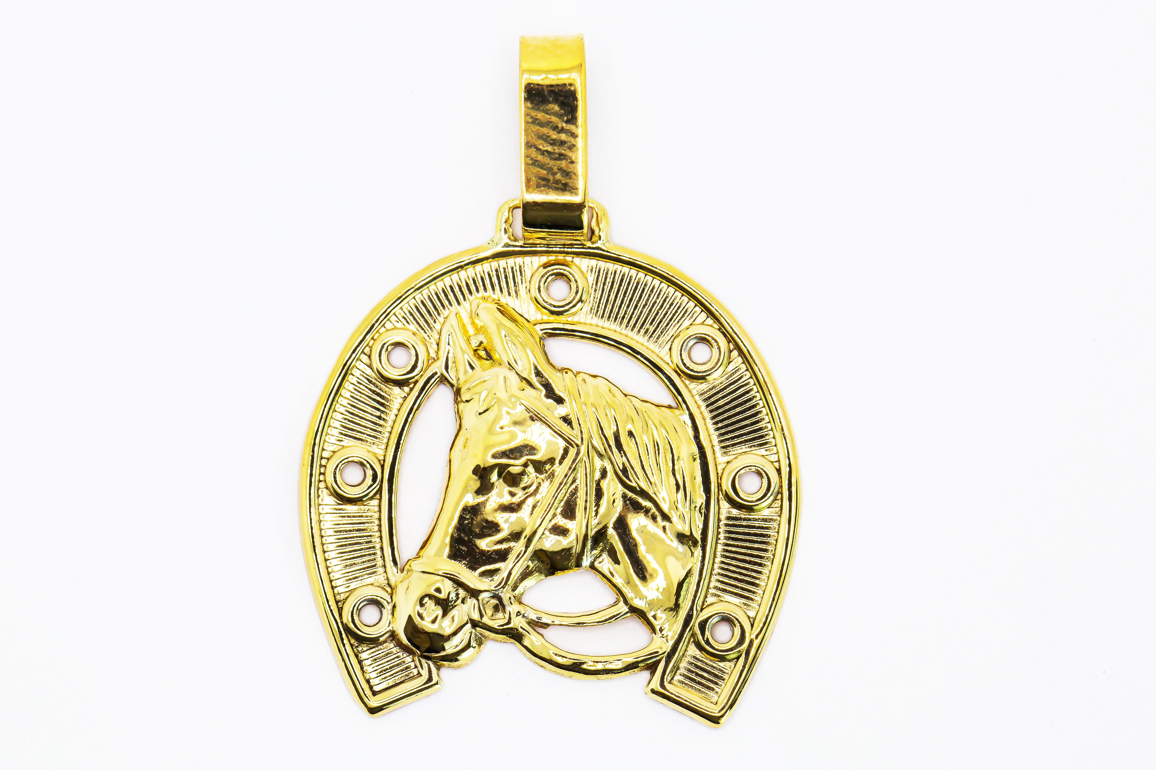 Colgante de oro macizo de 18 quilates, caballo con herradura