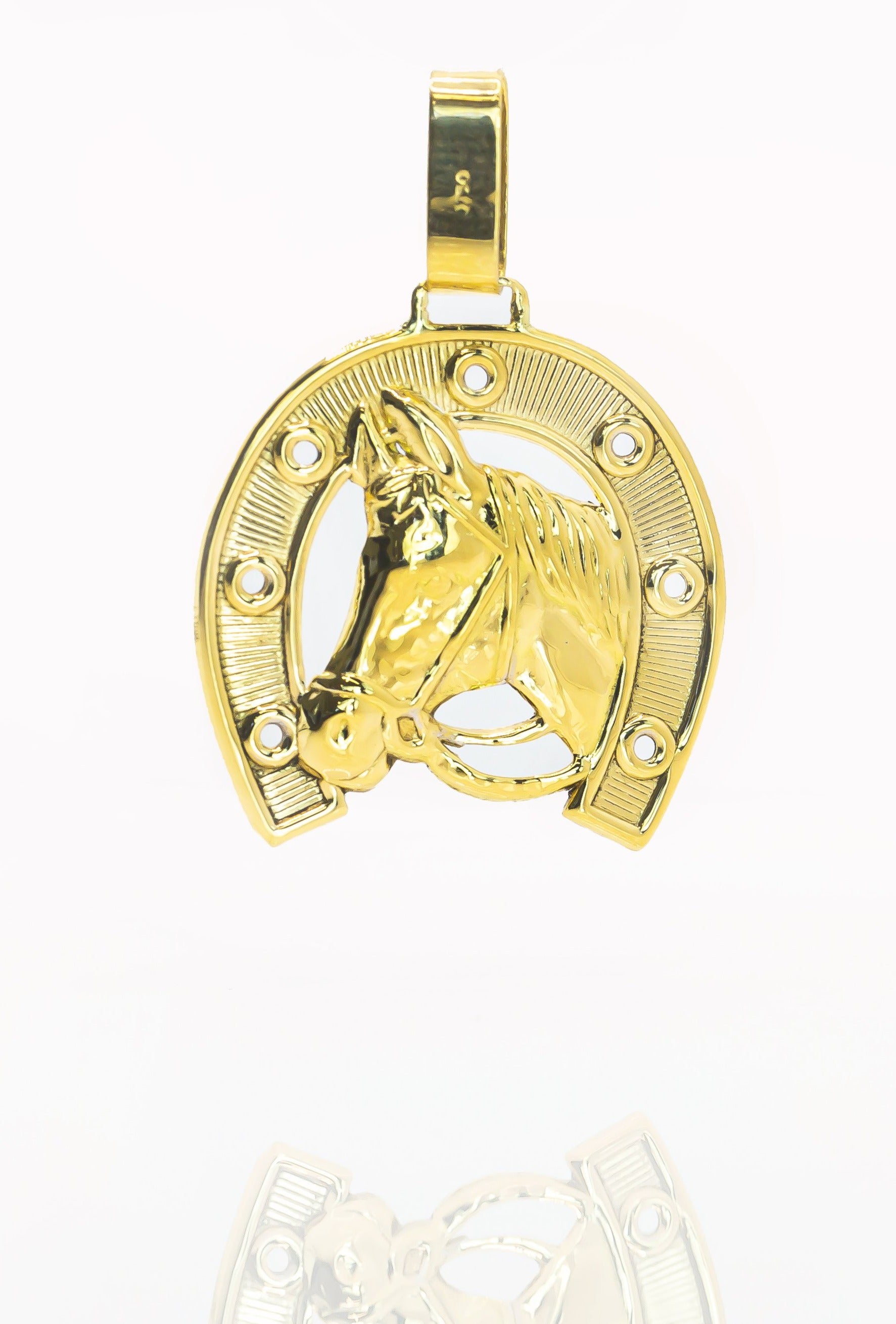 Colgante de oro macizo de 18 quilates, caballo con herradura