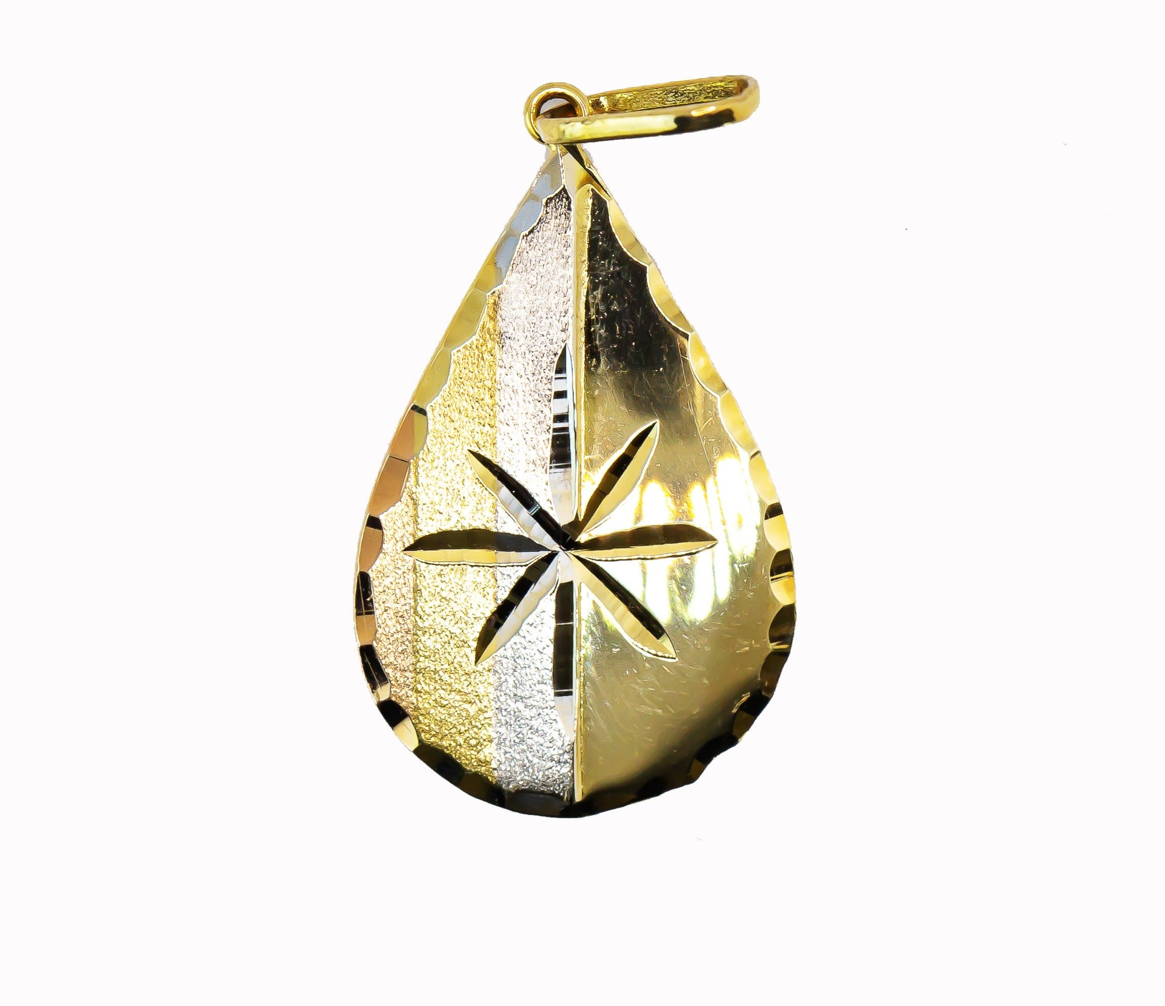 Colgante de oro macizo de 18 quilates con gota de tres colores y cortes de diamante