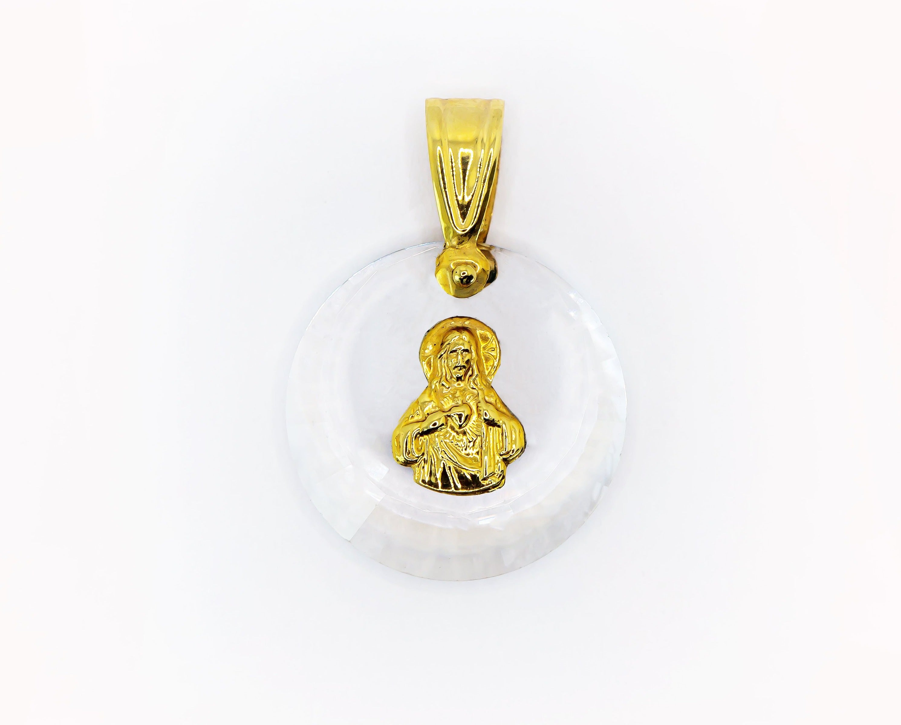 Colgante de oro macizo de 18 quilates con Cristo de cristal
