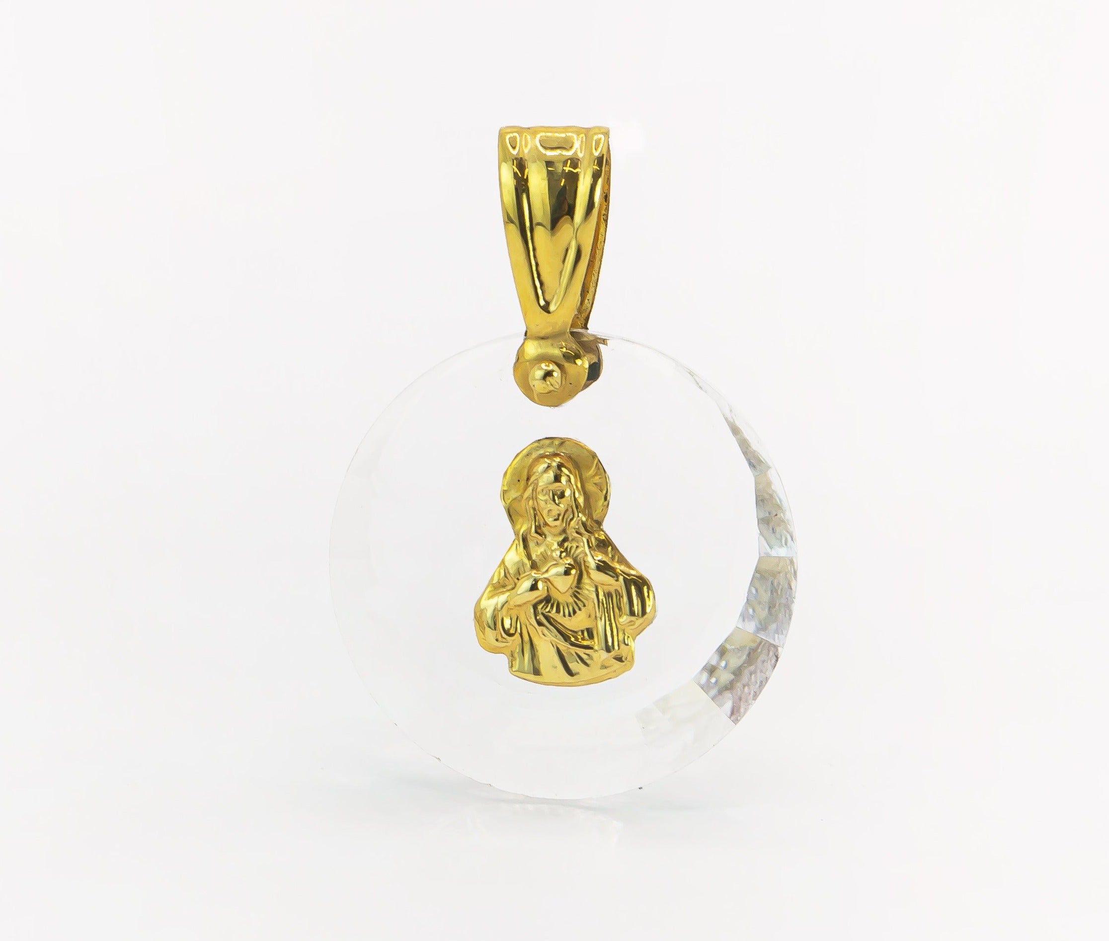 Colgante de oro macizo de 18 quilates con Cristo de cristal