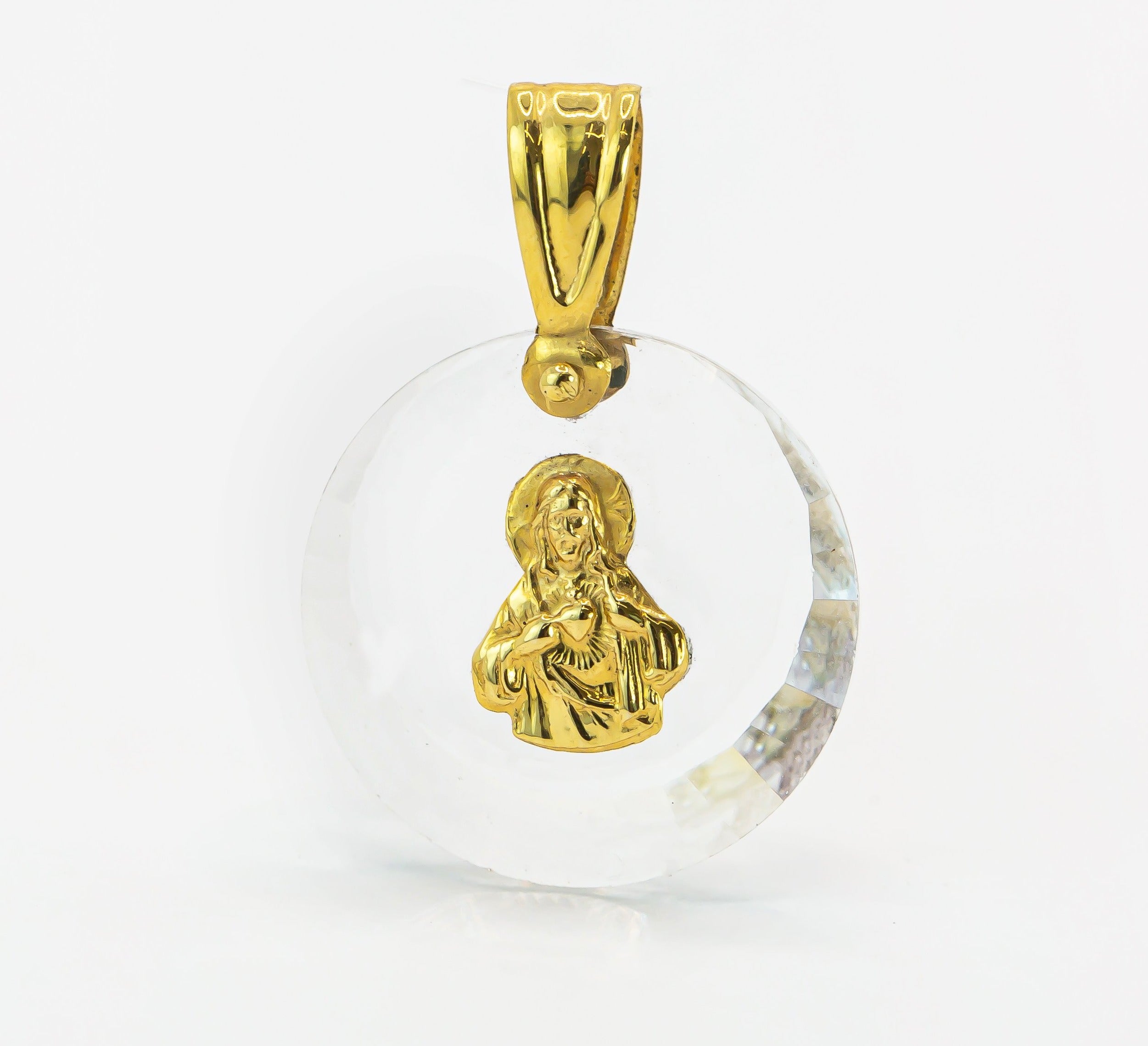 Colgante de oro macizo de 18 quilates con Cristo de cristal