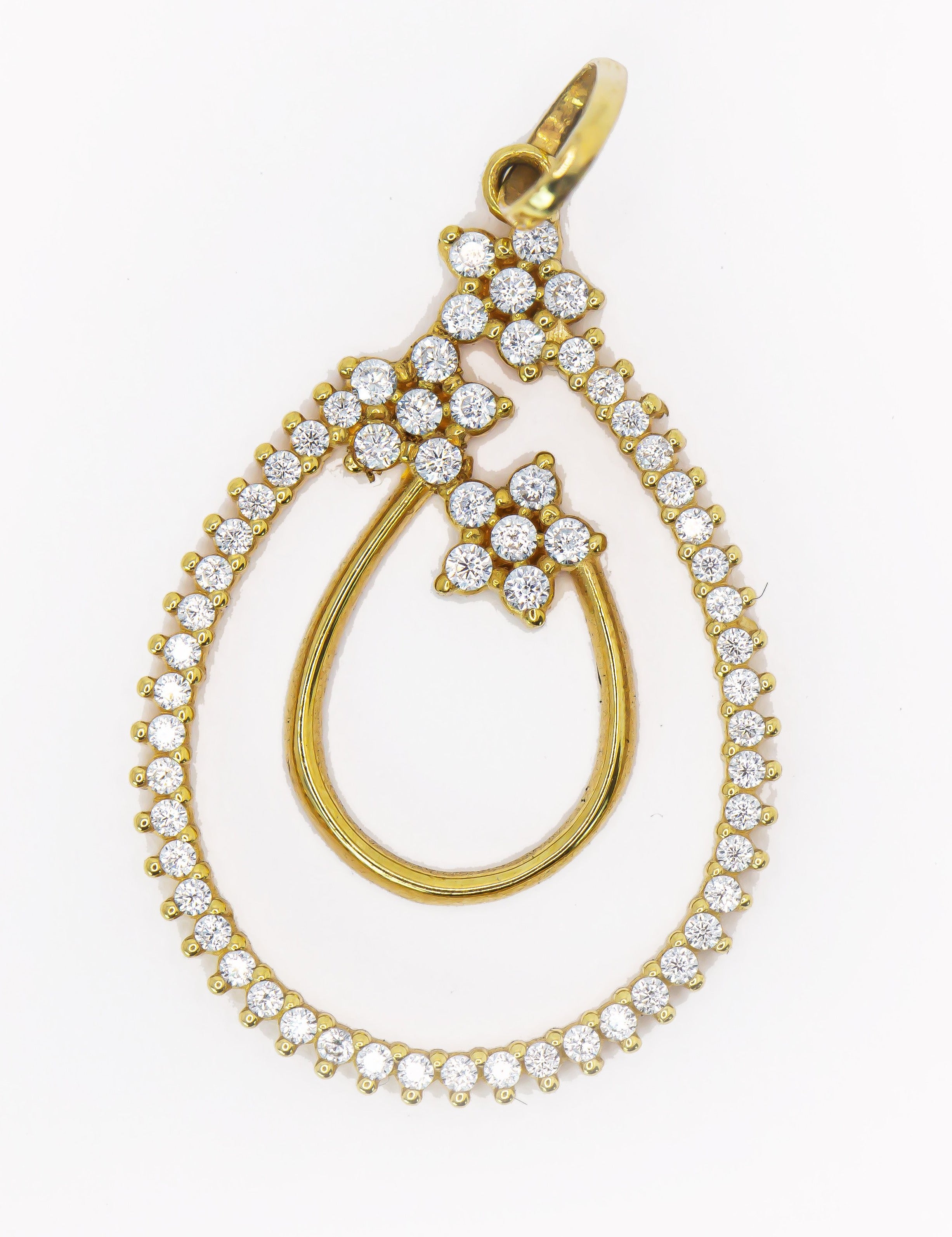 Colgante de oro macizo de 18 quilates, tres flores engastadas