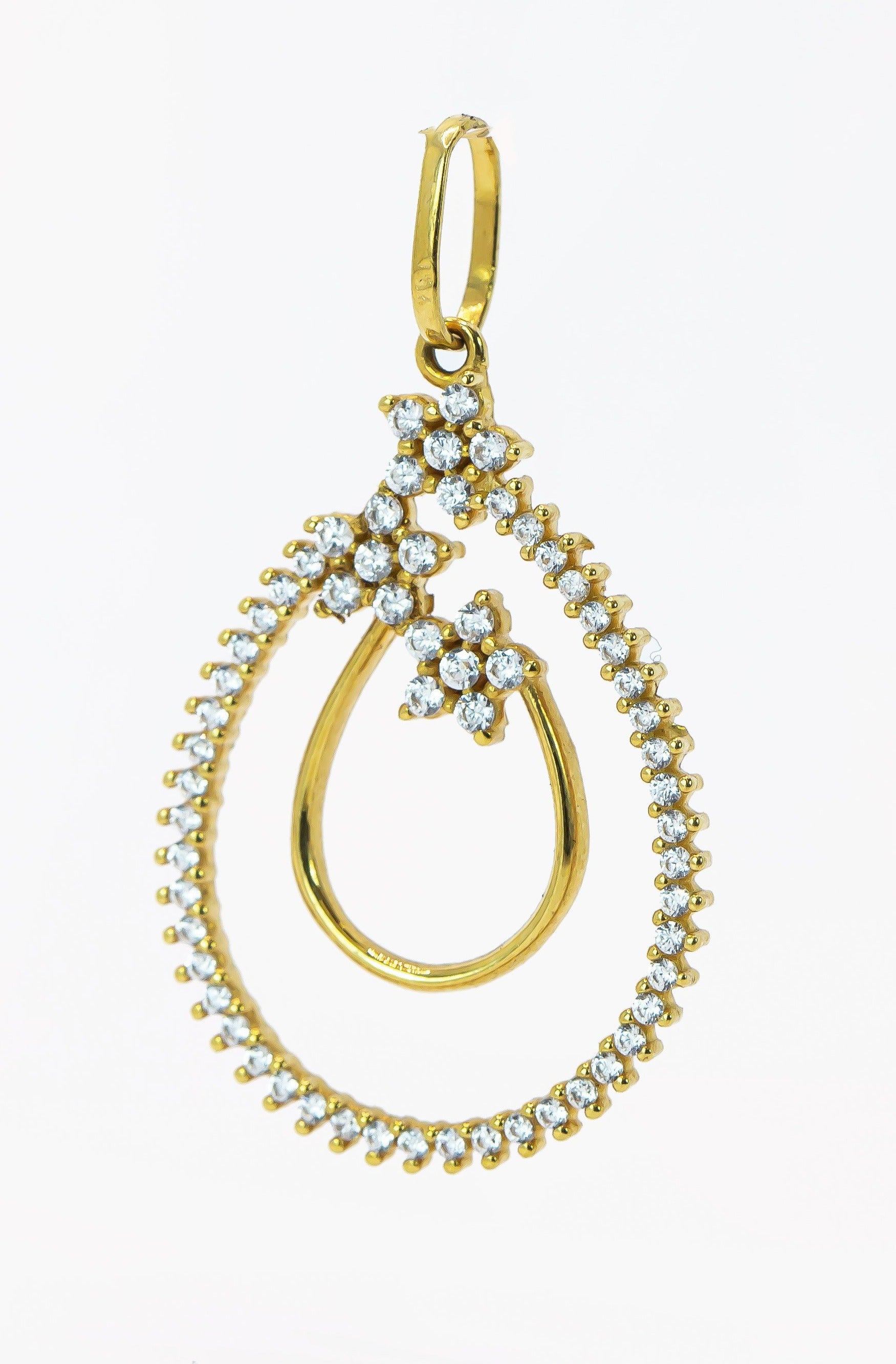 Colgante de oro macizo de 18 quilates, tres flores engastadas