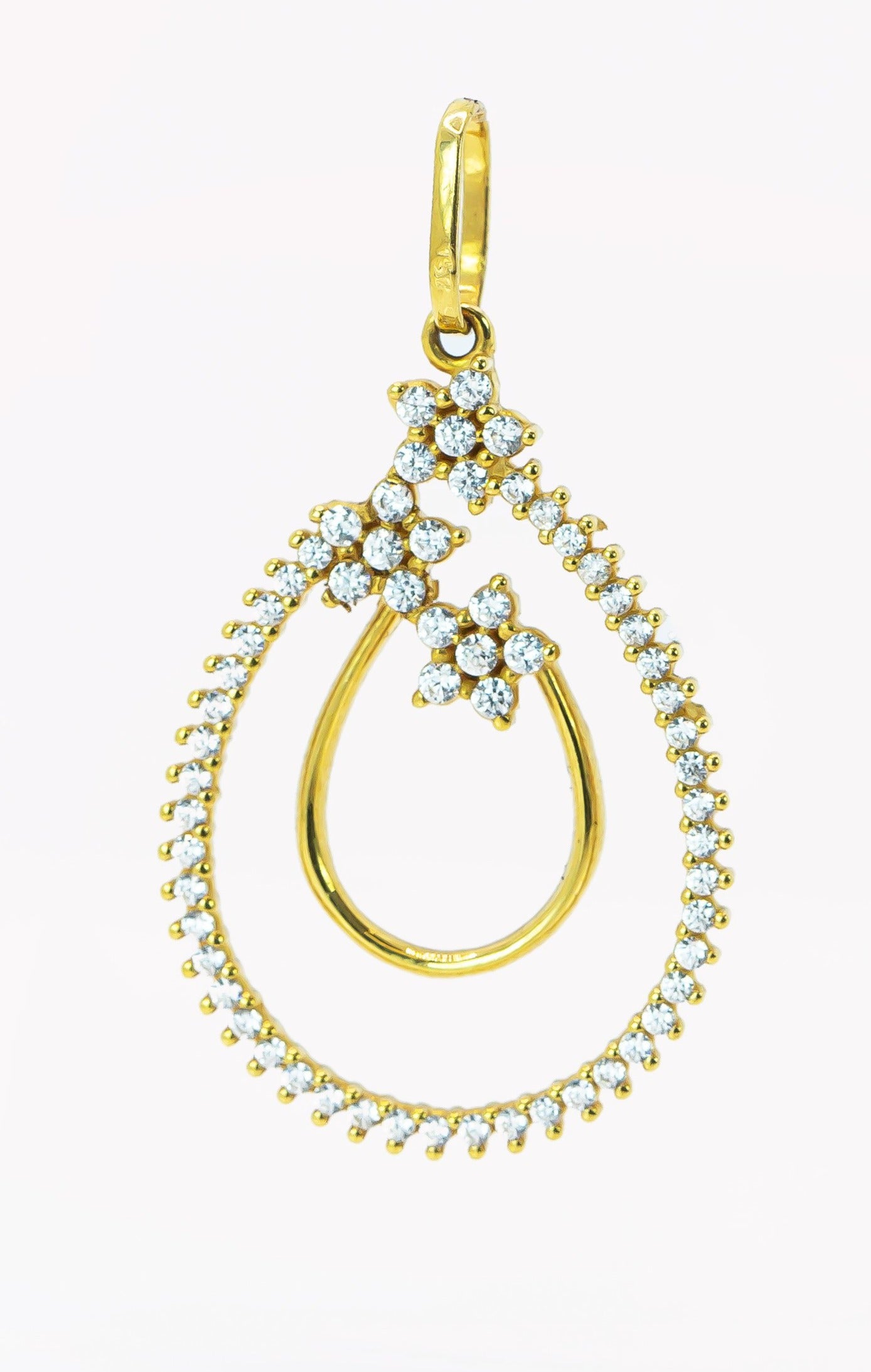 Colgante de oro macizo de 18 quilates, tres flores engastadas
