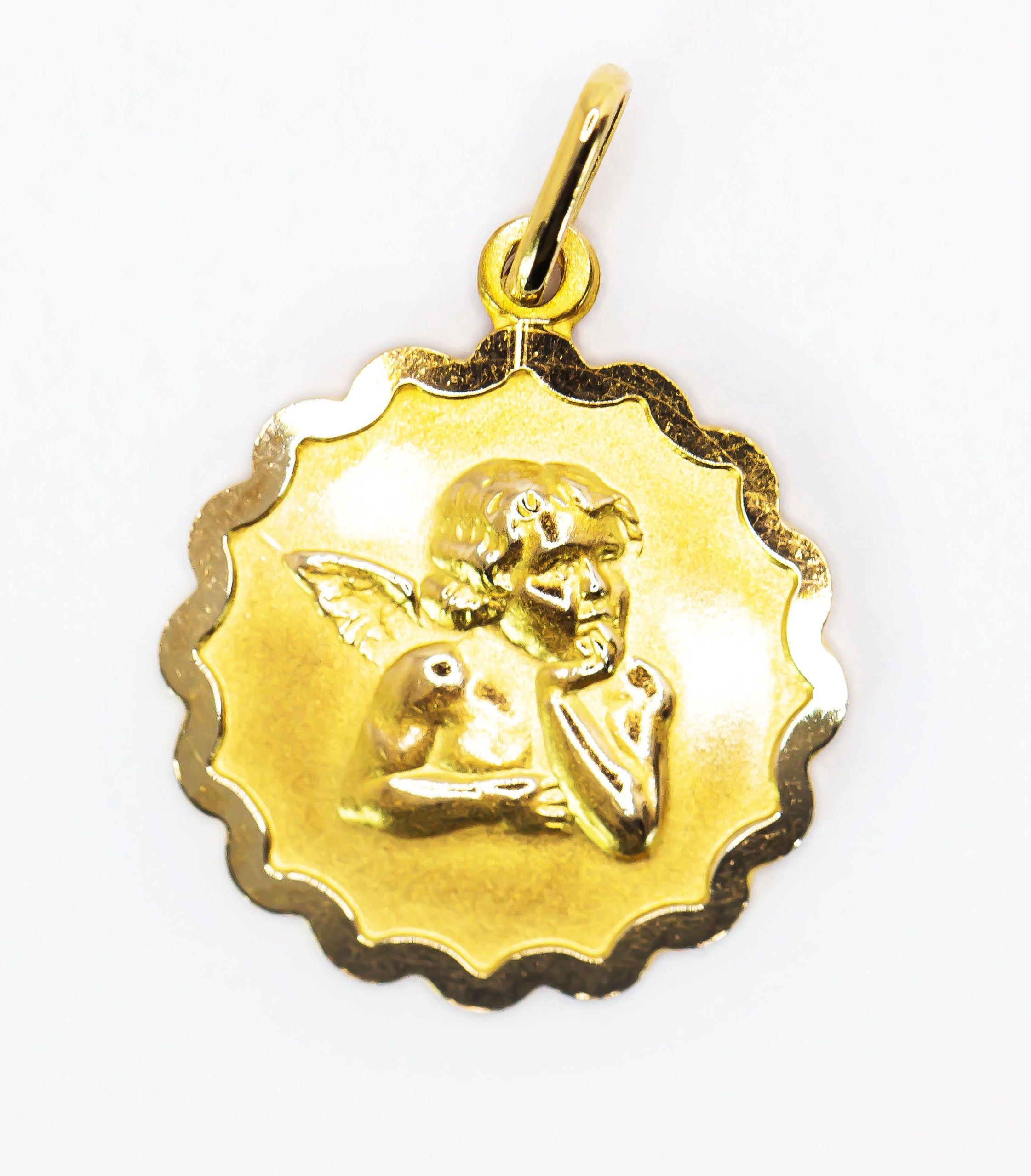 Colgante de oro macizo de 18 quilates, medalla de ángel