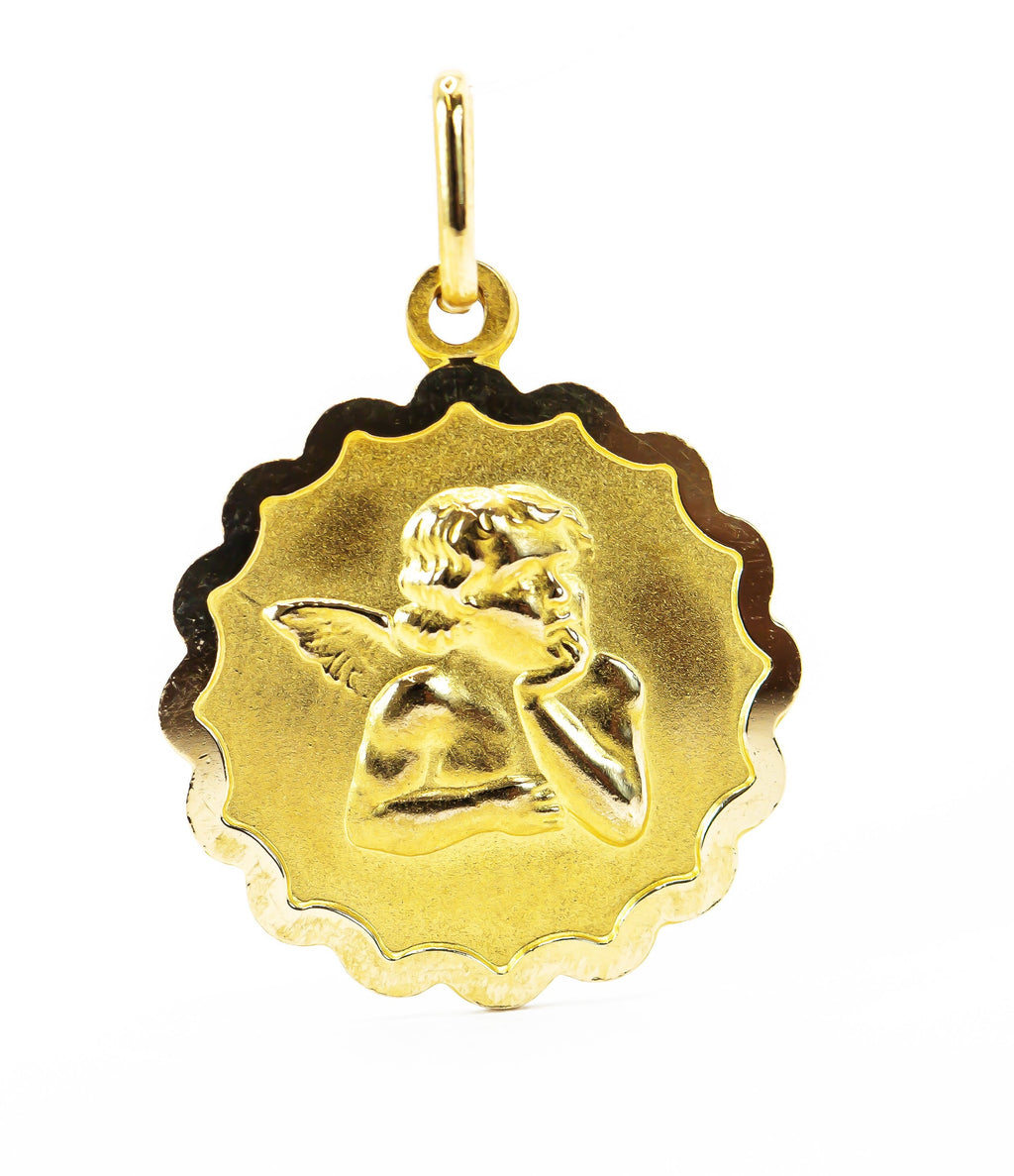 Colgante de oro macizo de 18 quilates, medalla de ángel