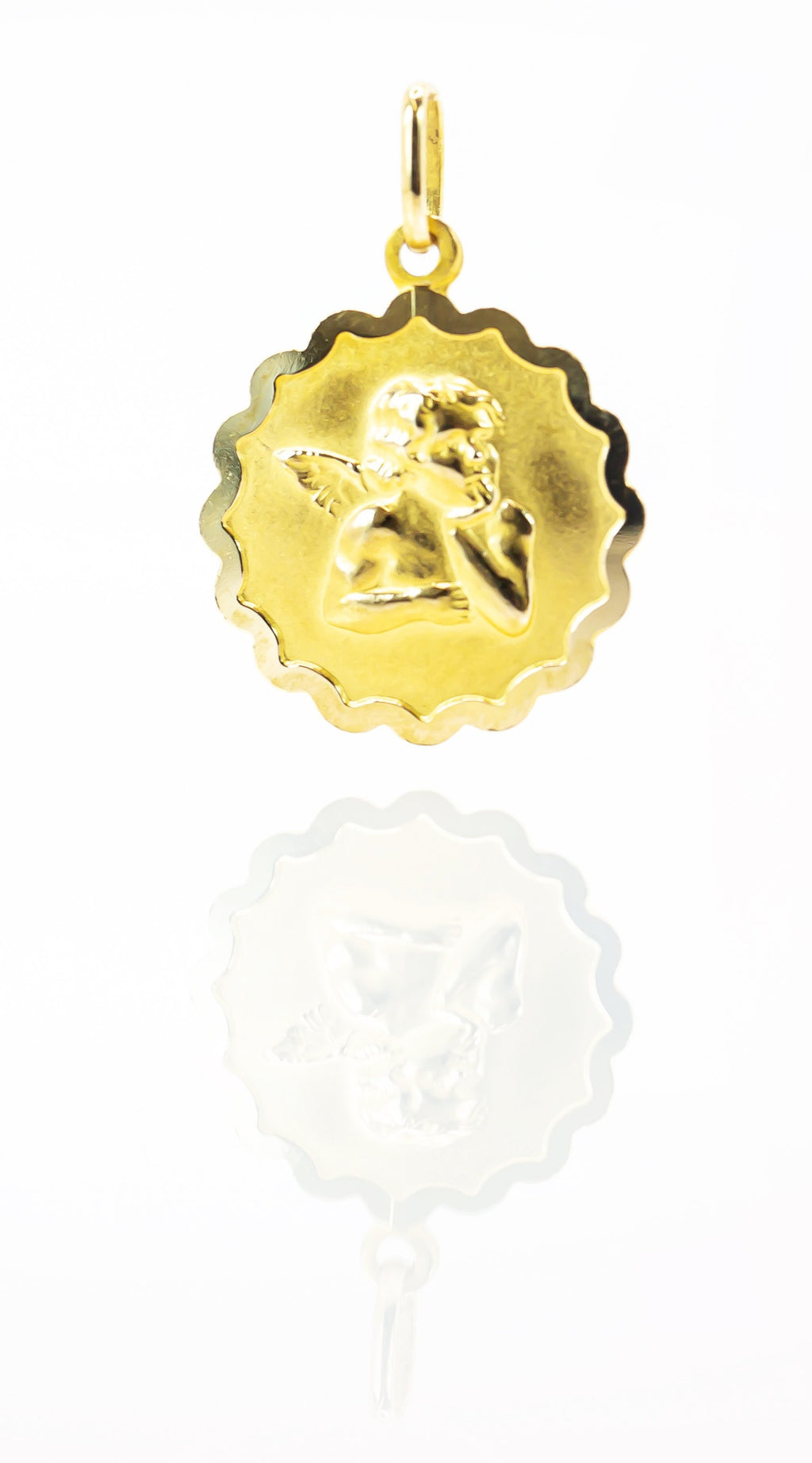 Colgante de oro macizo de 18 quilates, medalla de ángel