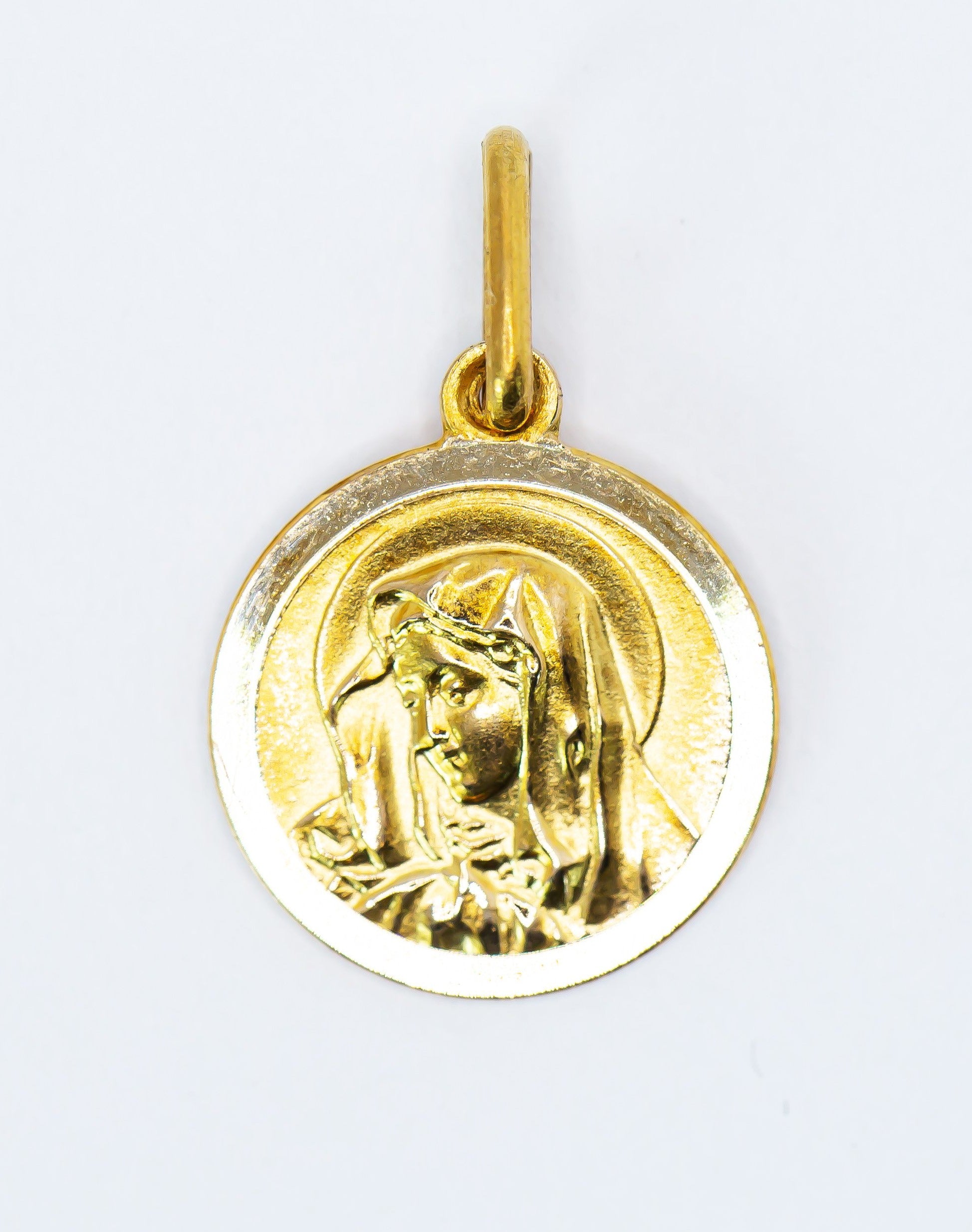 Pingente em Ouro Sólido 18K Medalha Rosto de Virgem Maria
