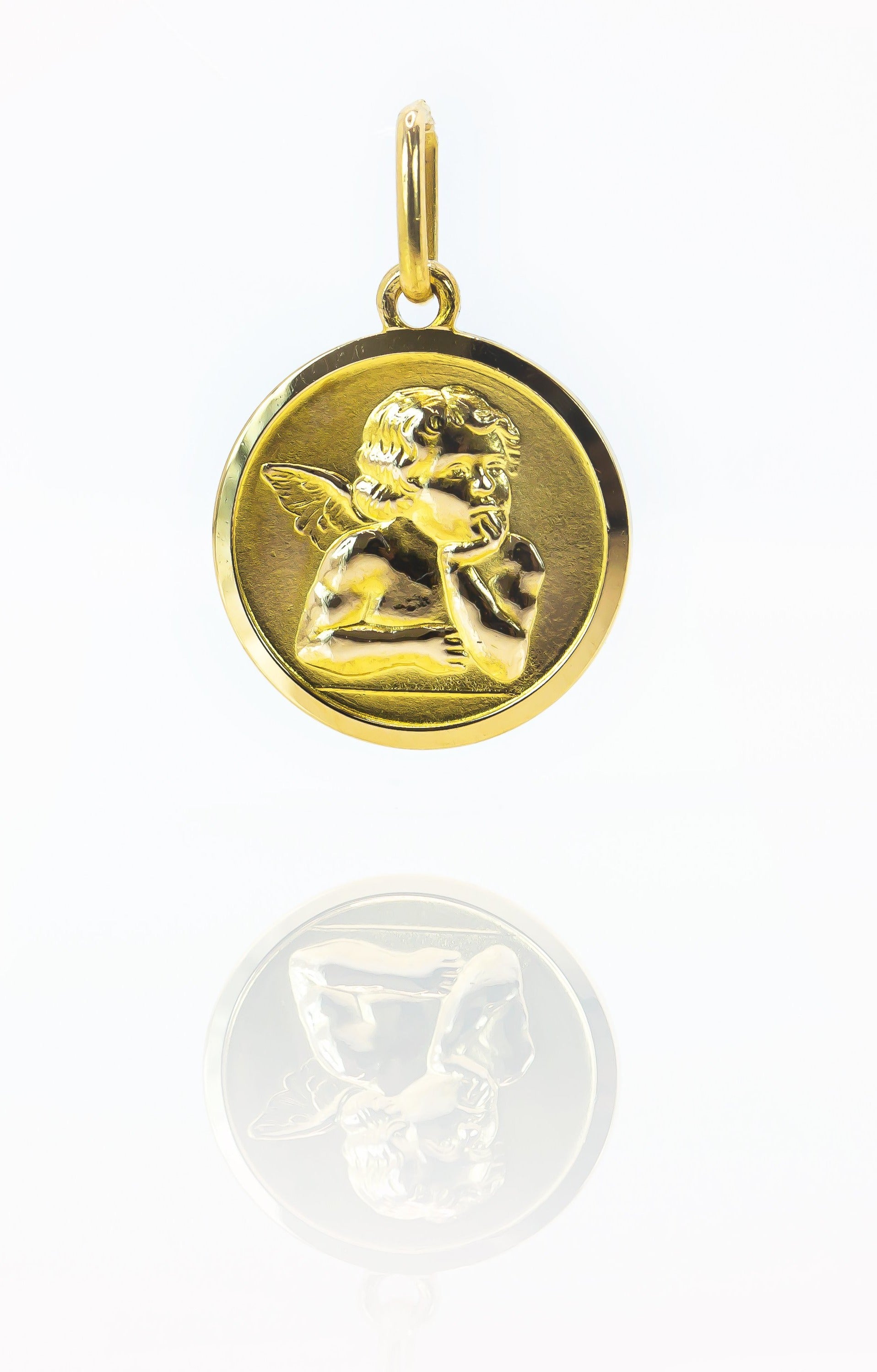 Colgante de Oro Macizo de 18K Medalla Ángel