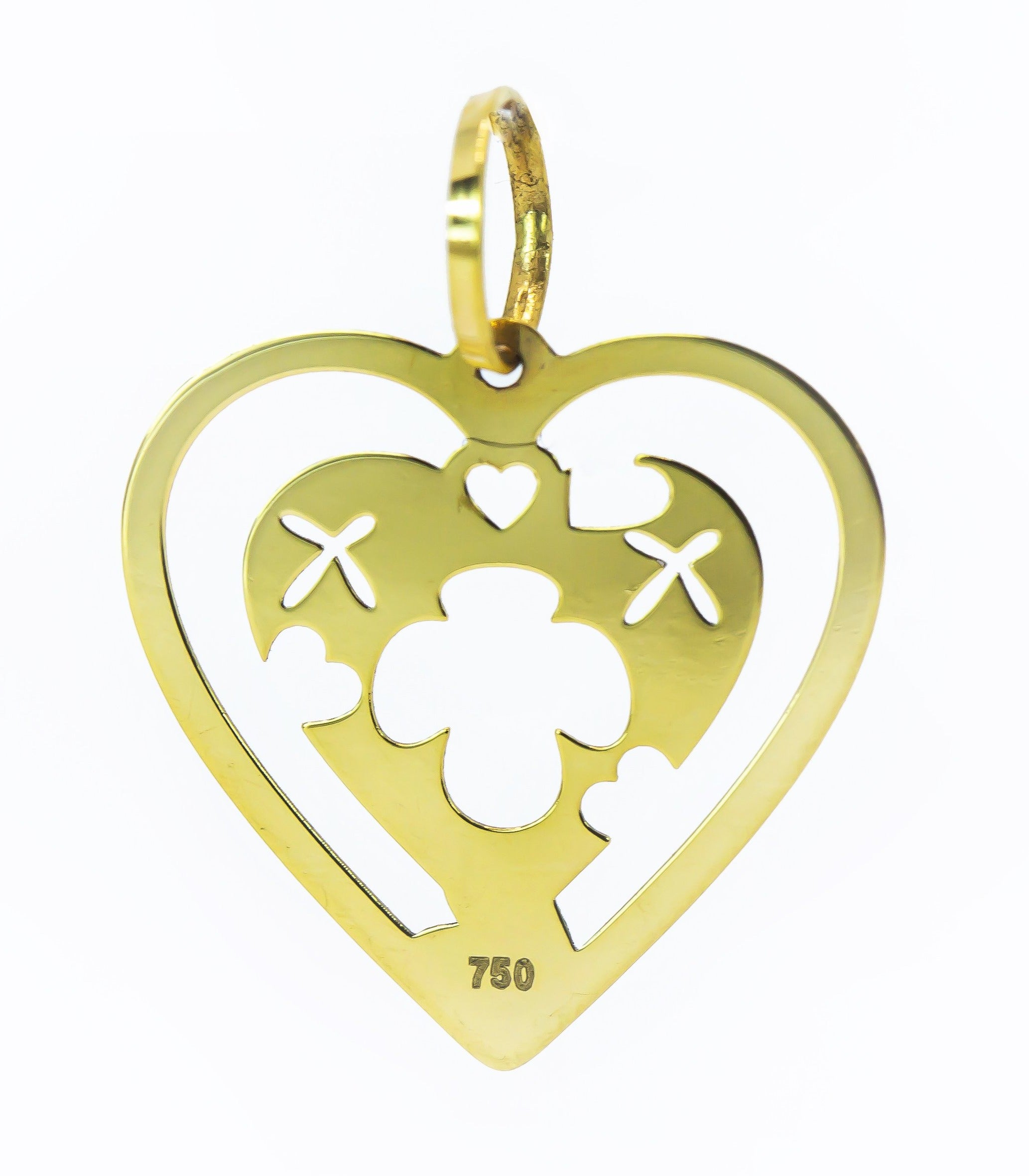 Colgante en Oro Sólido de 18K Corazón Trébol