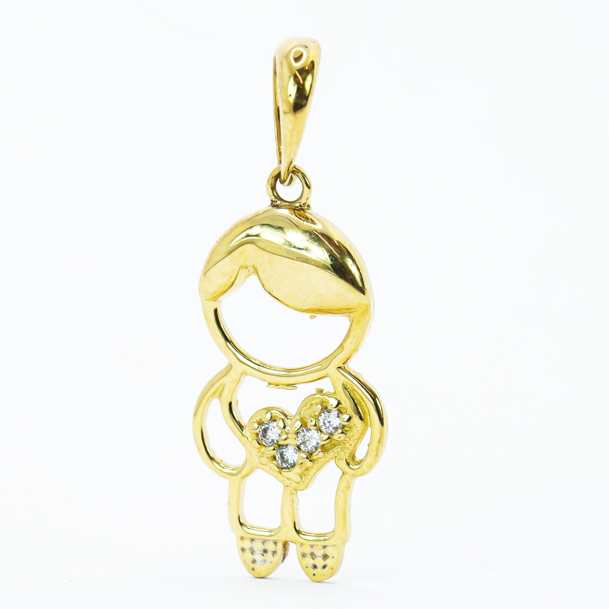 Colgante de oro macizo de 18 quilates con diseño de niña