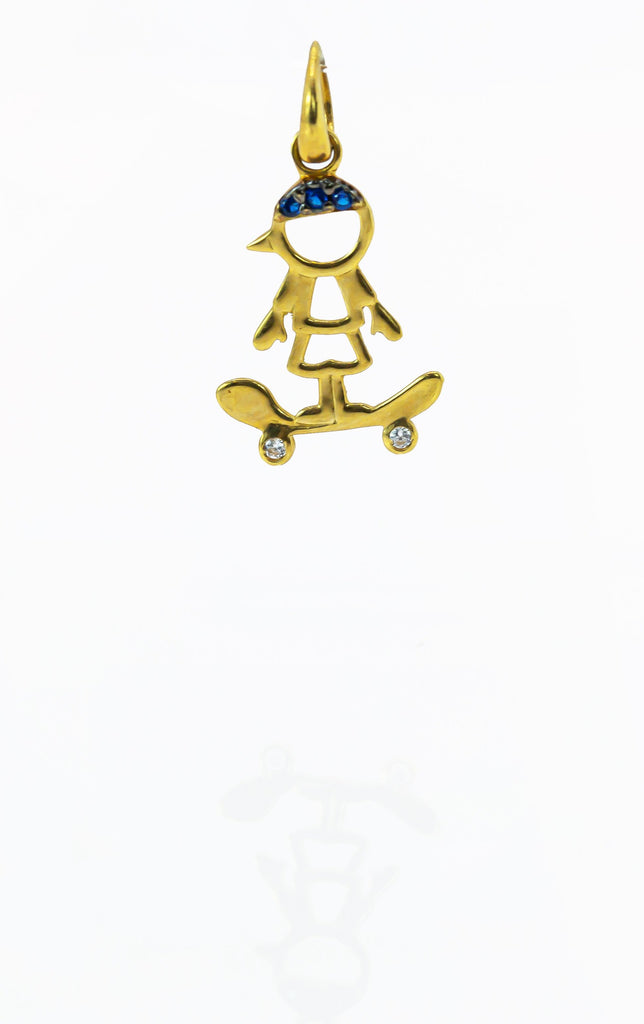 Pingente em Ouro Sólido 18K Menino Skate